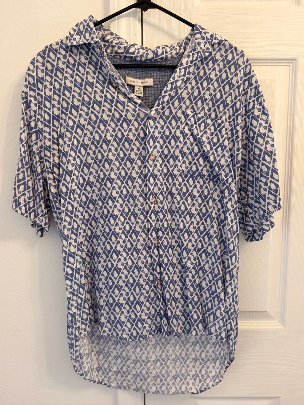 Joseph Abboud Blue and White Geometric Button-Down Shirt